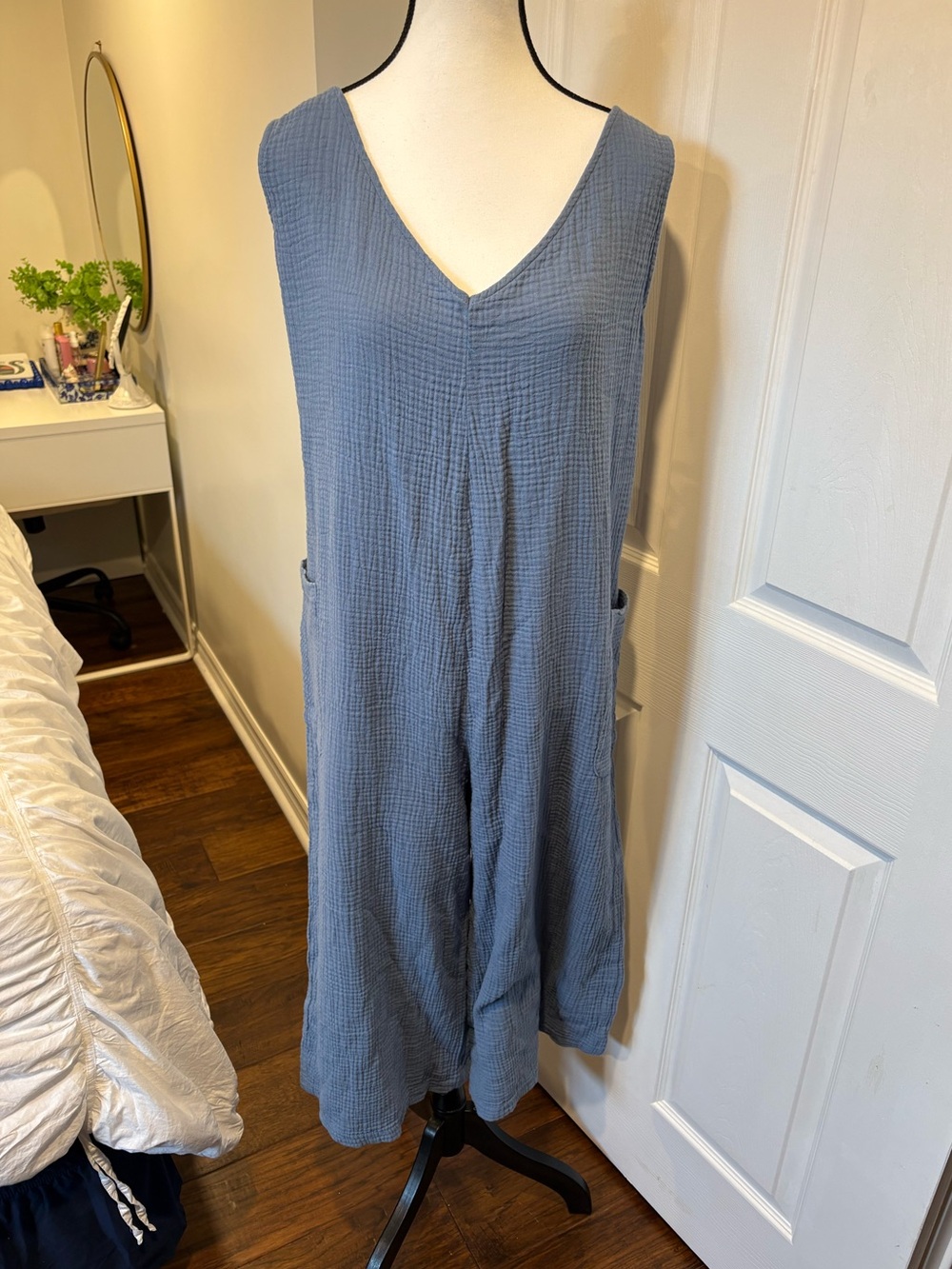 Soft Works Blue Gauze Wide Leg Jumpsuit XXL Coastal Lounge Romper